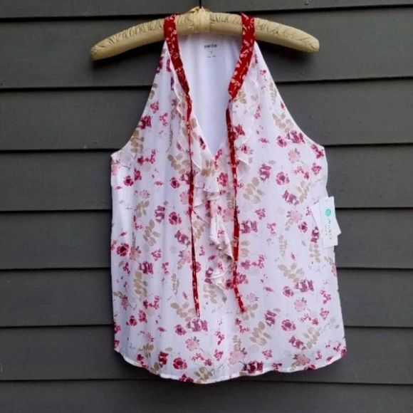 Kensie Floral Sheer Lined NWT Rose/White Blouse size Medium - Picture 1 of 10